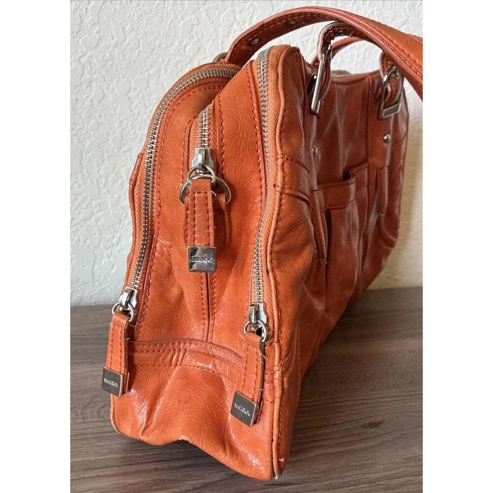 Vintage Maxx New York Orange Purse, Y2K, Zippers Leopard Print, Shoulder bag